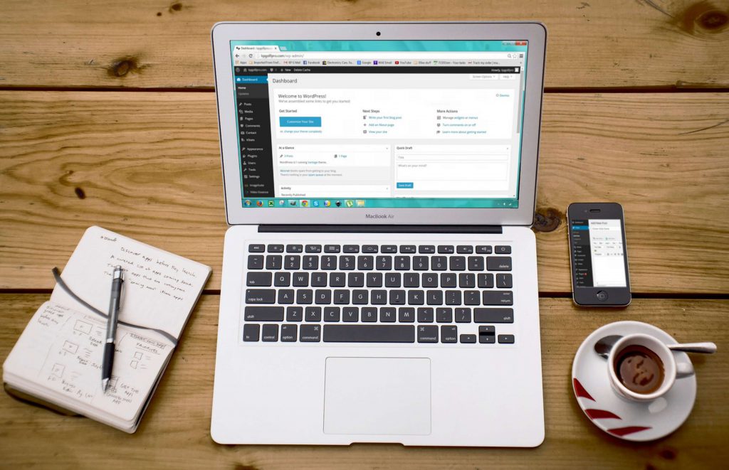 laptop with WordPress onscreen