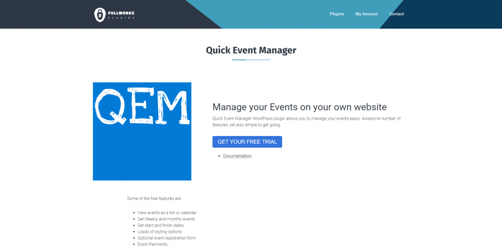 Quick Events Manager Page Screenshot