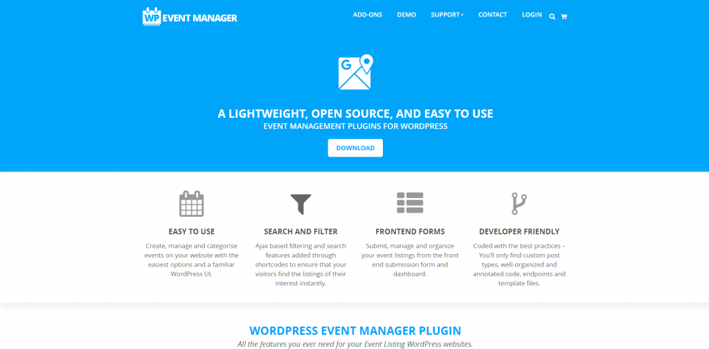 WP Event Manager Homescreen Screenshot