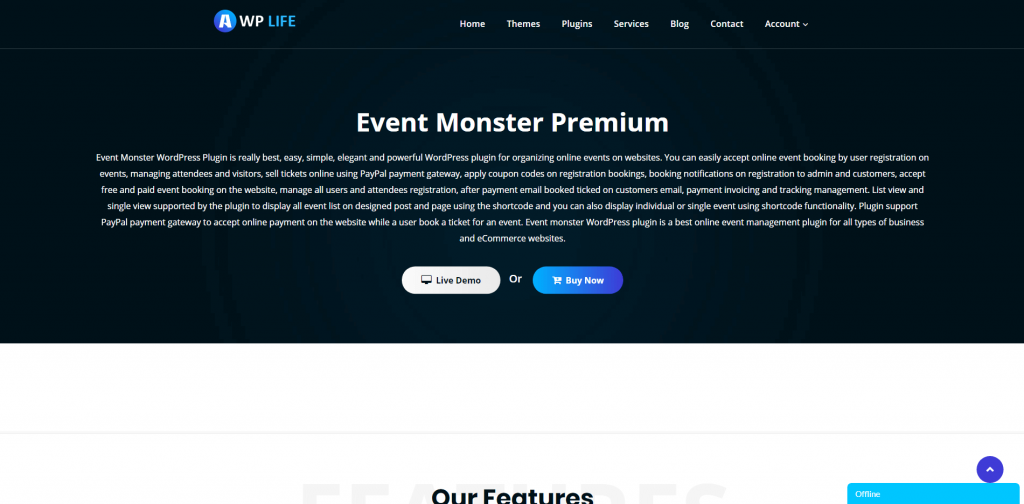 Event Monster Product Page Screenshot