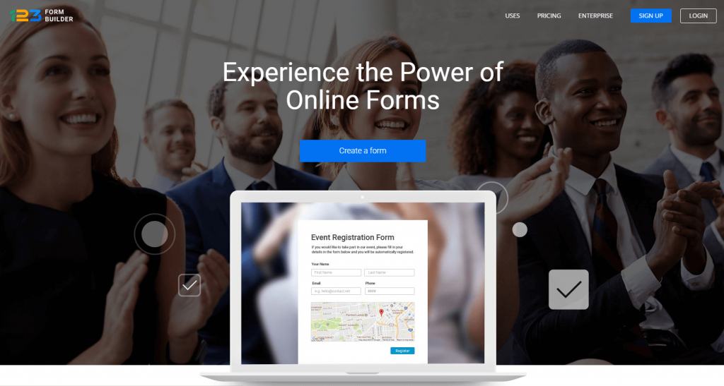 123FormBuilder Home Page Screenshot