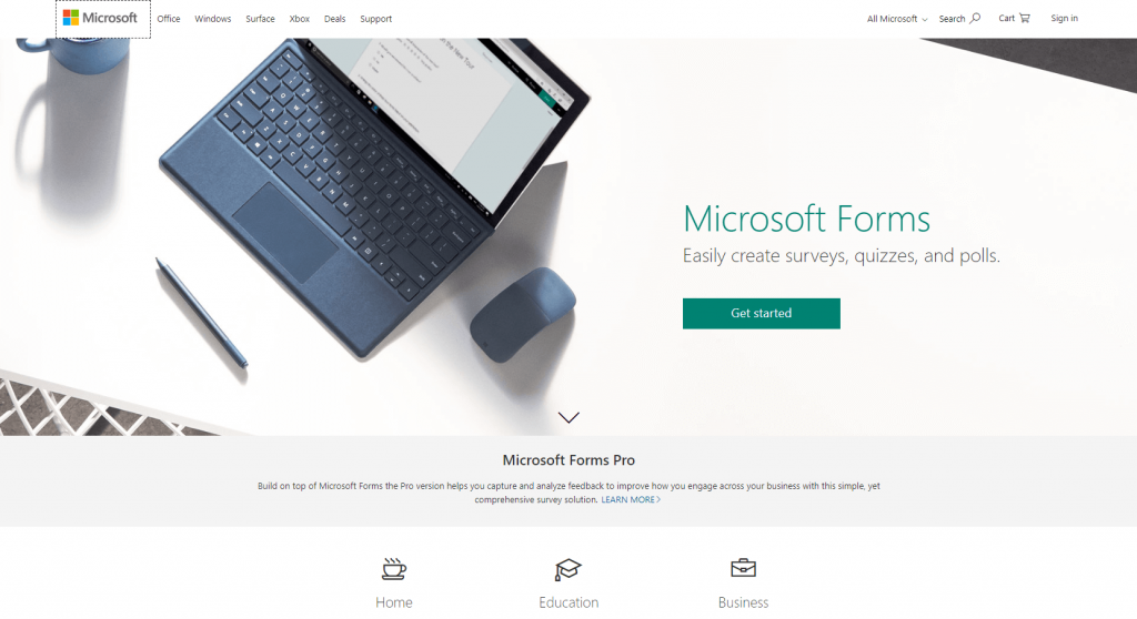 Microsoft Forms Home Page Screenshot