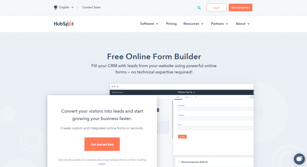 Hubspot Form builder Product Page Screenshot