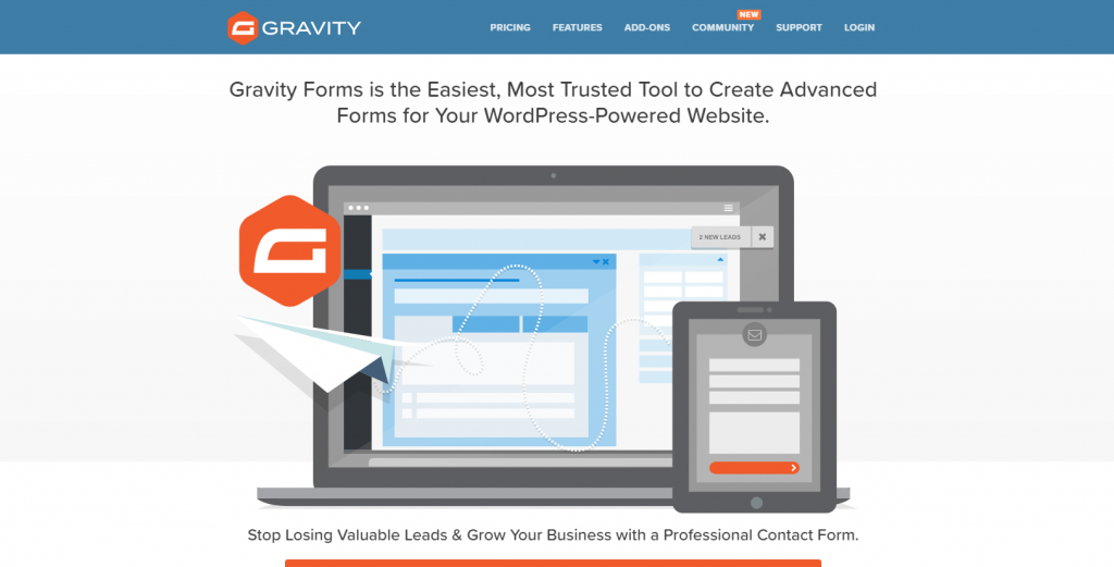 Gravity Forms Home Page Screenshot