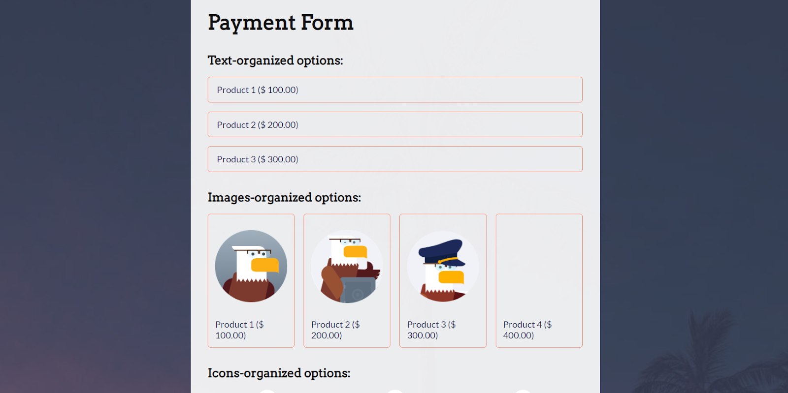 Payment form template powered by FormBuilder