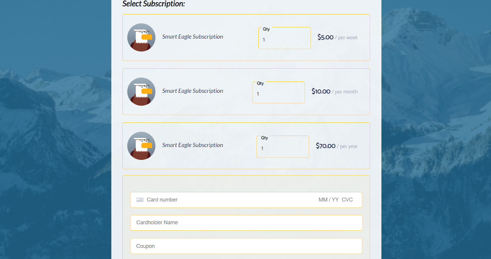 Subscription payment form template powered by FormBuilder