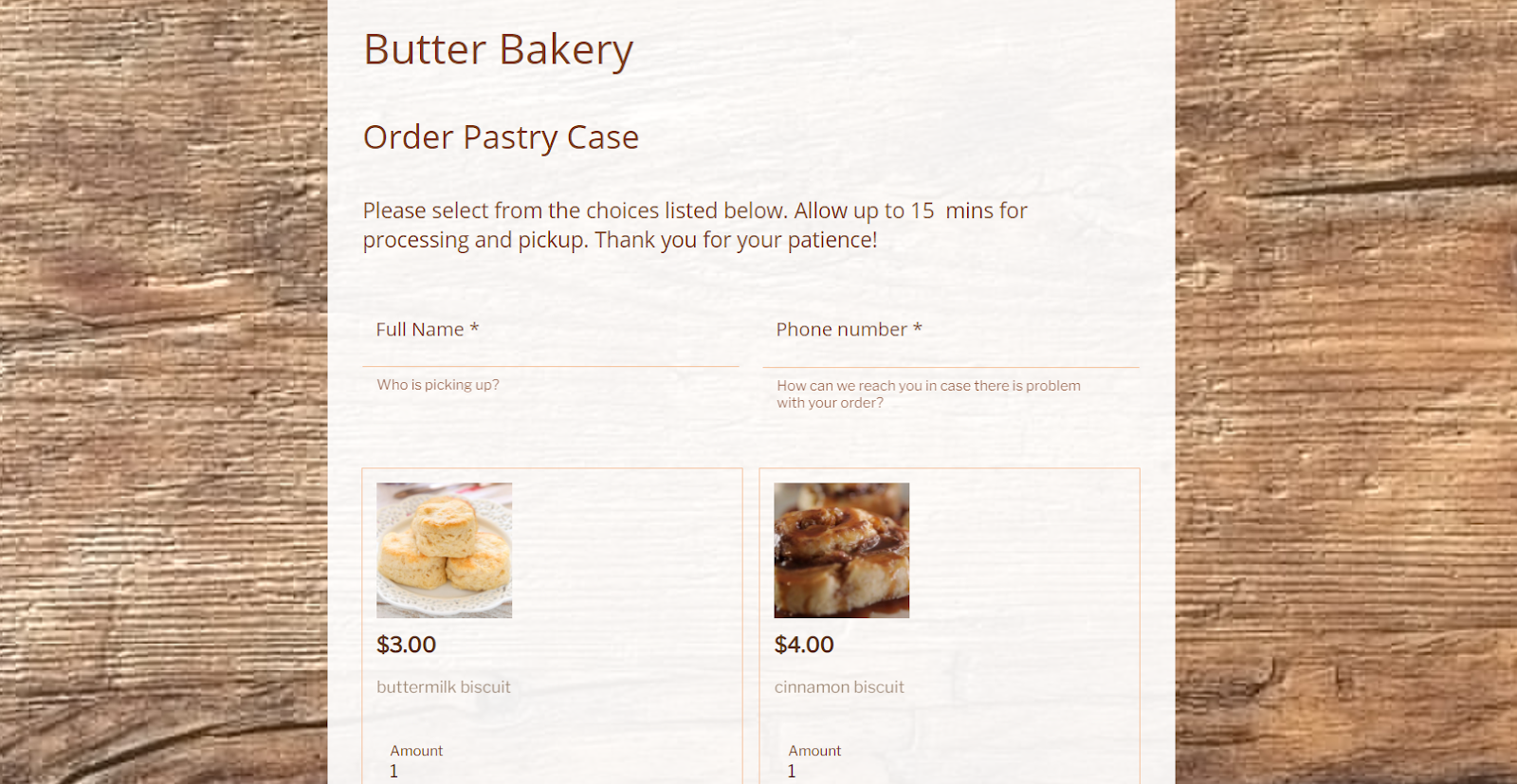 Online bakery payment form template powered by FormBuilder