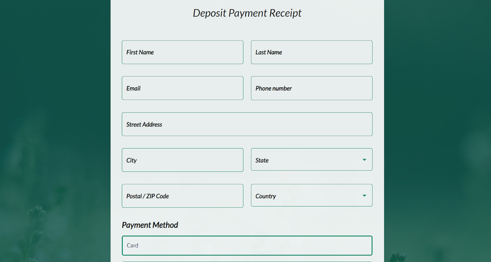 Deposit payment form template by FormBuilder