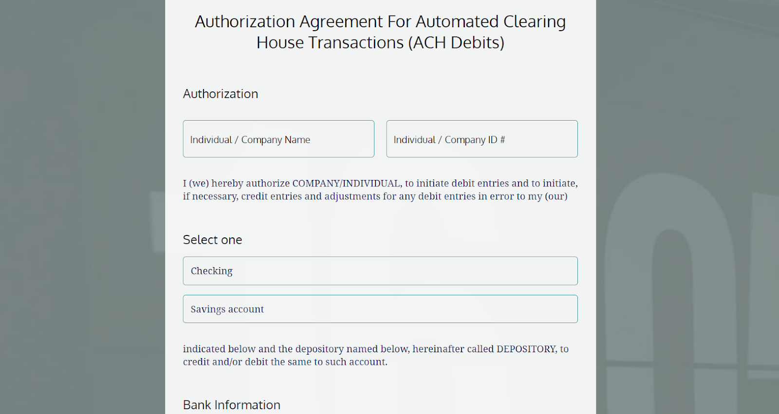 ACH Authorization Form for Direct Debit - free template
