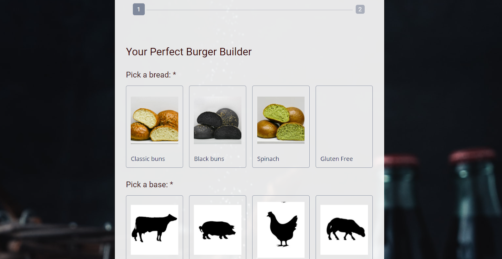 Burger builder order form template that calculates price by FormBuilder