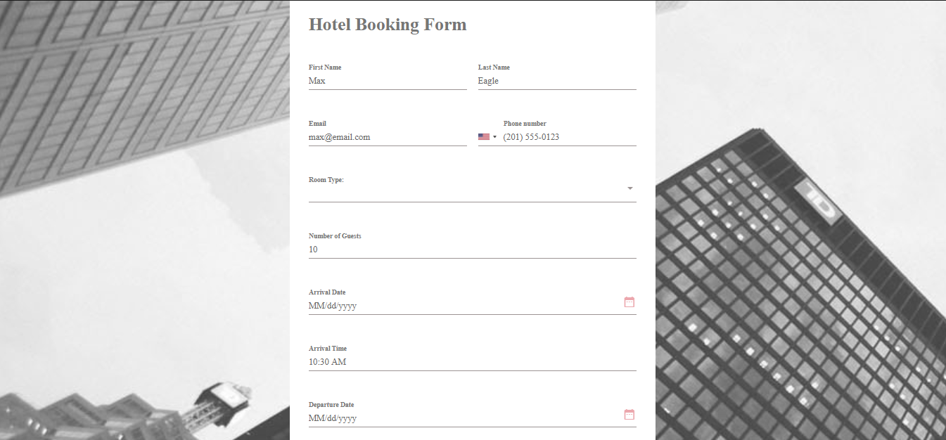 Hospitality Booking Form Template FormBuilder