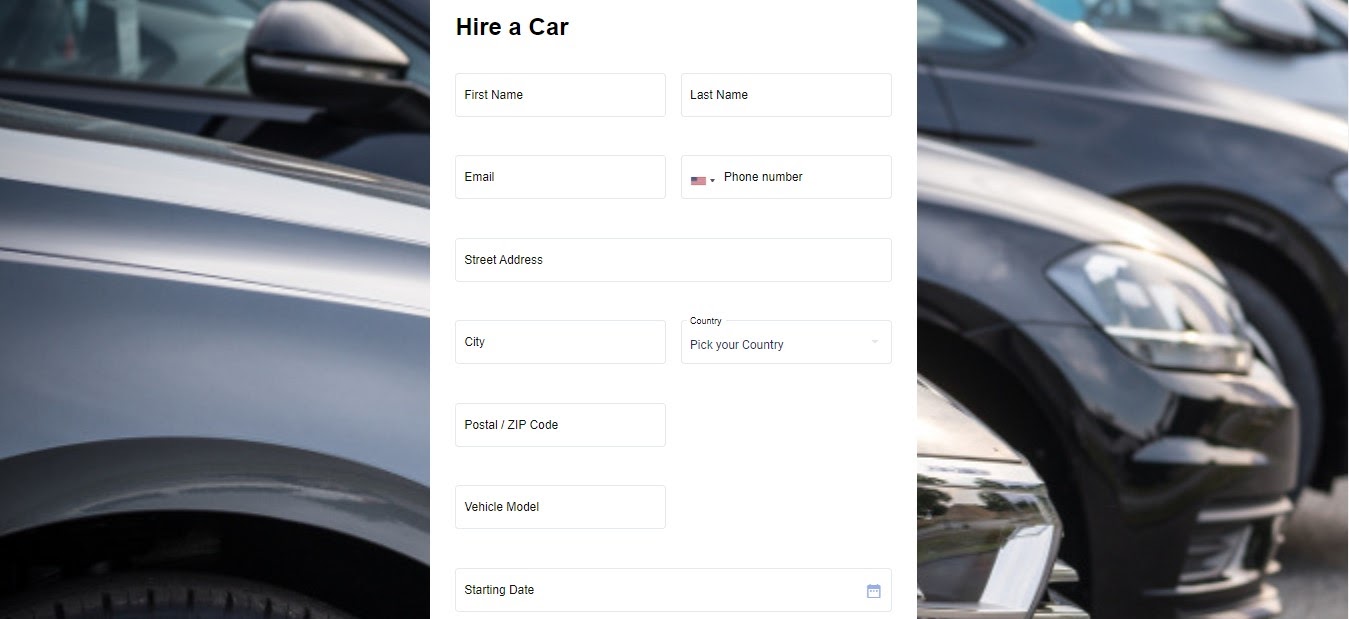 Hire a Car Form template