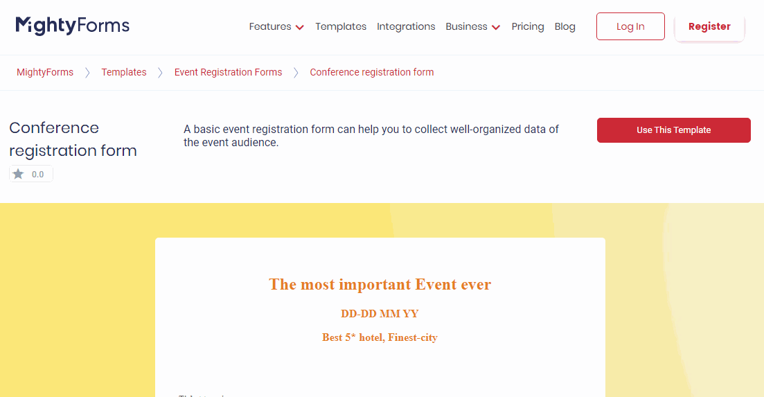Conference Registration Form Template - FormBuilder
