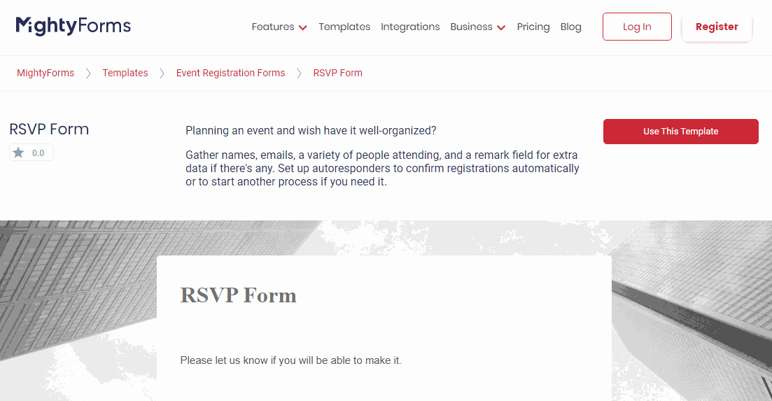 RSVP Form Template - FormBuilder