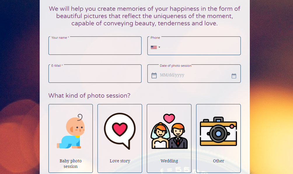 Photo Session Pre-order Form template Mightforms.com
