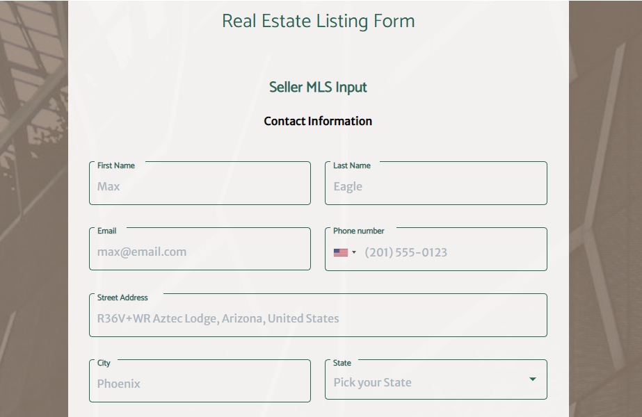 Real Estate Listing Form template - FormBuilder