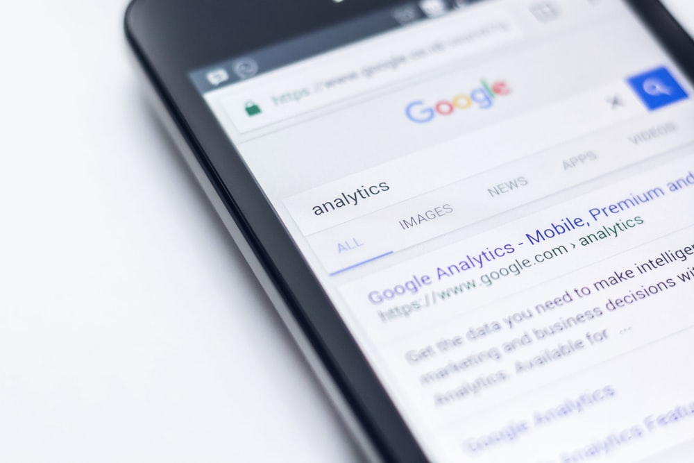 smartphone showing Google search Analytics