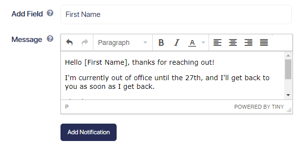 out of office automatic message example