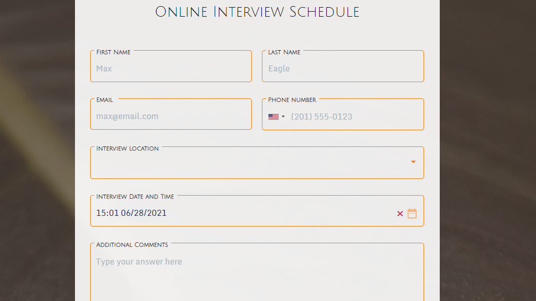 Online Interview Schedule form template - FormBuilder