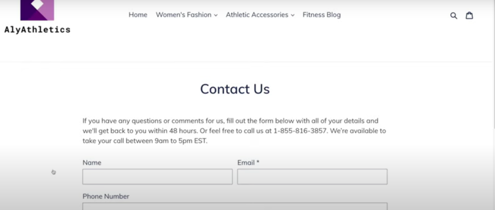 shopify contact us page example