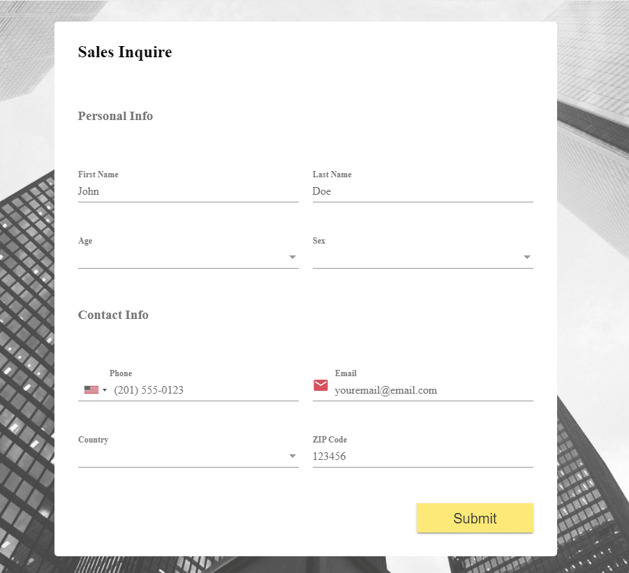 Sales inquire form example - FormBuilder