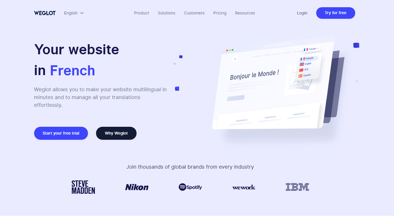 Weglot.com home page screenshot