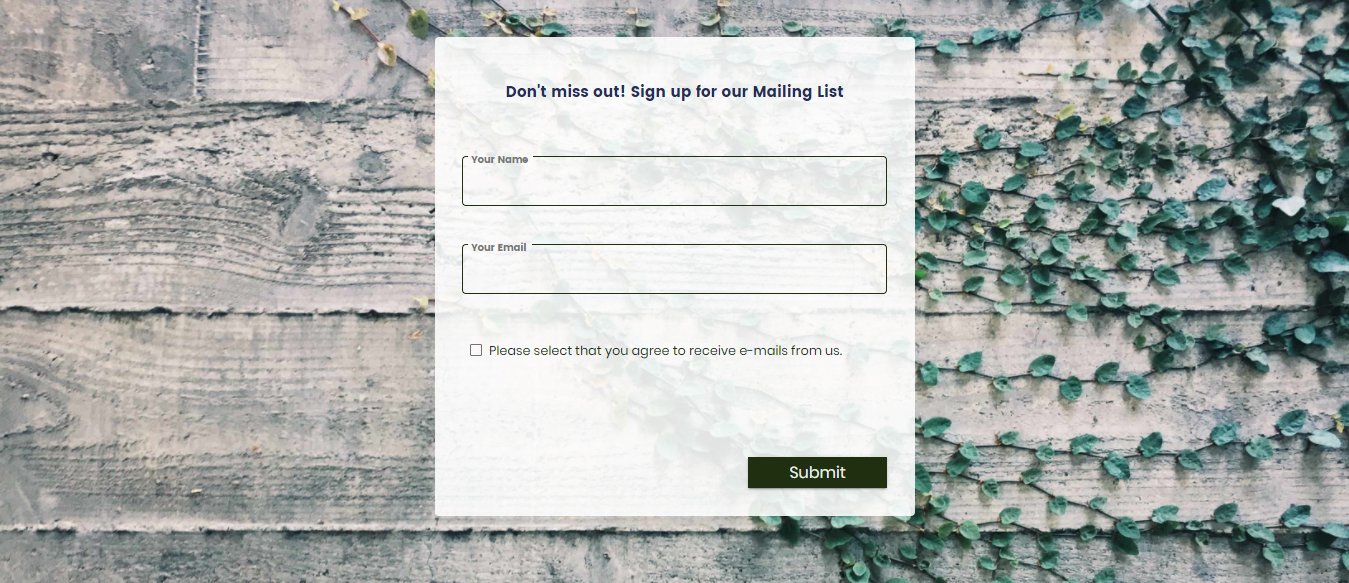 Mailing list sign up form