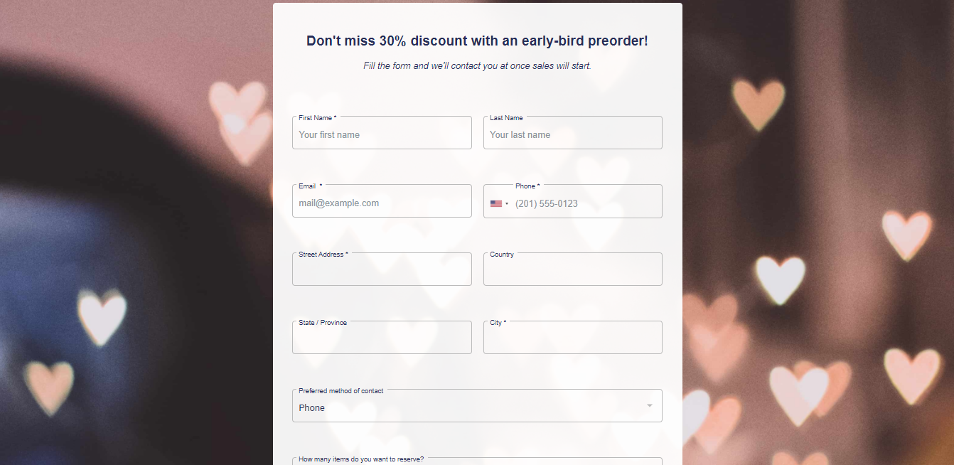 Pre-sale form