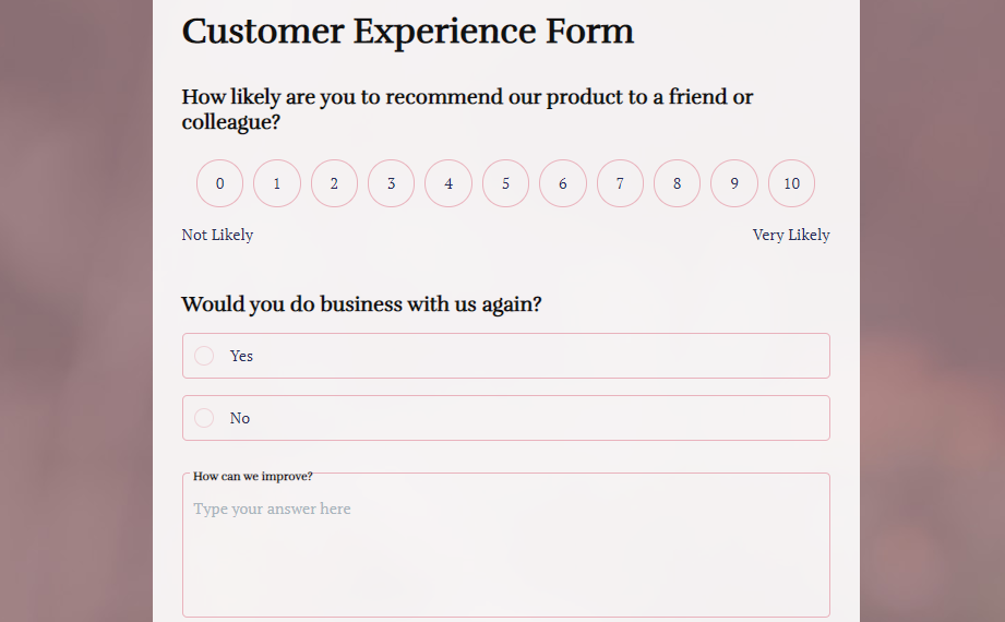 Customer Experience Feedback template   FormBuilder